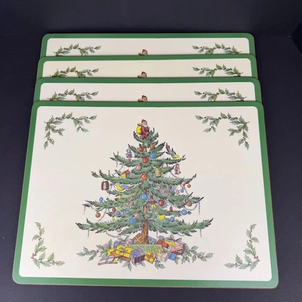 Set of 4 Spode Christmas Tree Cork/Acrylic Finish 16x12 Placemats Made England